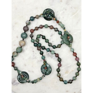 Vintage Jade Agate Jasper graduated Beads 31” Necklace Hand knotted
